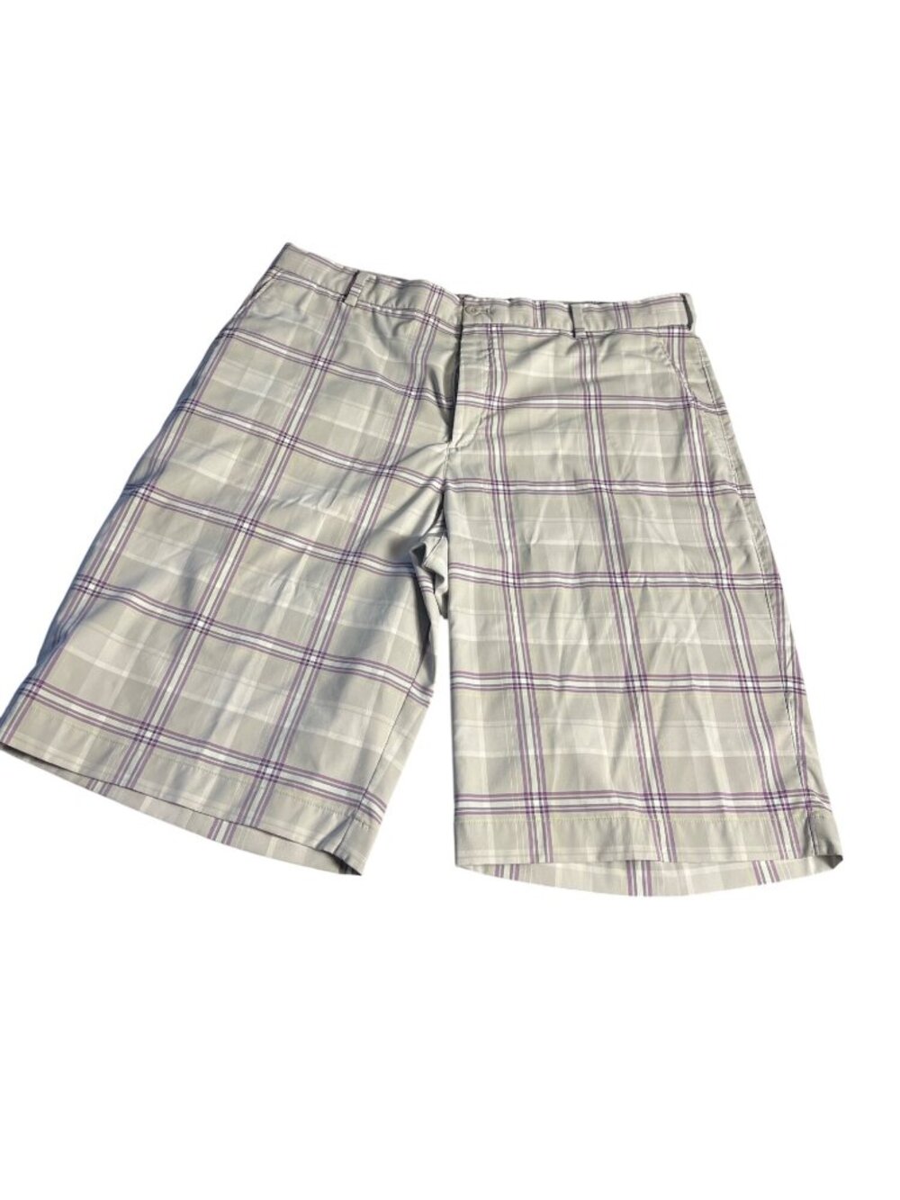 Nike Dri-Fit Golf Gray & Purple Plaid Flat Front Mens Shorts Size 38 preppy
